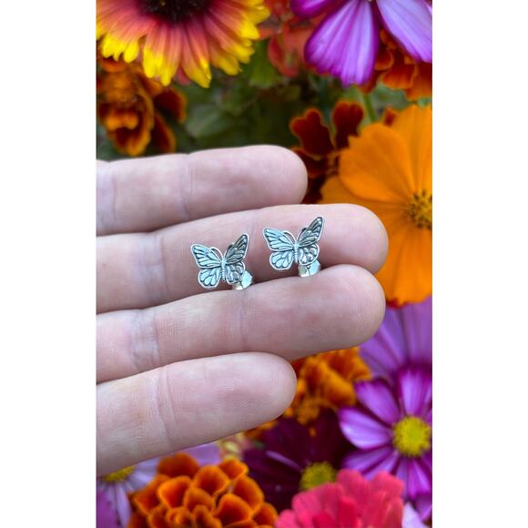 Sterling Silver Monarch Butterfly Post Earrings - Picture 3 of 6